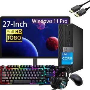 Dell OptiPlex 7040 SFF Desktop PC with 27" FHD Monitor, RGB Headset, Intel Core i7-6700, 16GB RAM, 512GB SSD, Keyboard, Mouse, USB WiFi & Bluetooth, Windows 11 Pro (Renewed)