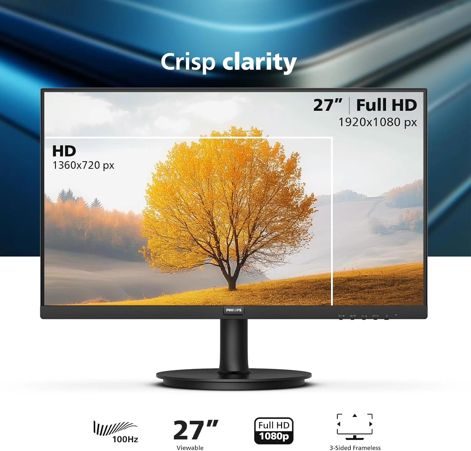 Philips V-line 27" 1080p HD VA LED Monitor (271V8LBS) - Flicker-Free/Blue Light - 100Hz - Adaptive Sync - Image 2