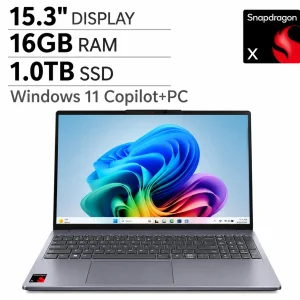 Open Box - Lenovo IdeaPad Slim 3x 83N30010US 15.3" Touchscreen Laptop - Luna Grey (Qualcomm Snapdragon X X1-26-100 / 16 GB RAM / 1 TB SSD / Windows 11 Home)